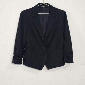 Express Black Blazer Ruched Sleeves Two Button Office Workwear Carrer Chic